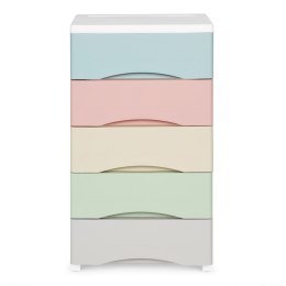 REGAŁ Z 5 WYSUWANYMI SZUFLADAMI NOGI Z KÓŁKAMI KOLOROWE SZUFLADY MODERNHOME