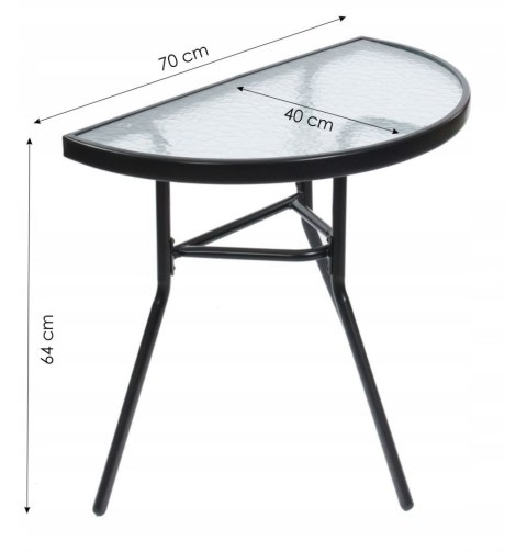STOLIK SZKLANY KAWOWY NA BALKON TARAS PATIO PÓŁOKRĄGŁY CZARNY