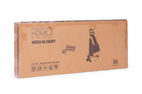 WÓZEK NA ZAKUPY TORBA 25 LITRÓW NA 6 KÓŁKACH METALOWY STELAŻ CZARNY MODERNHOME