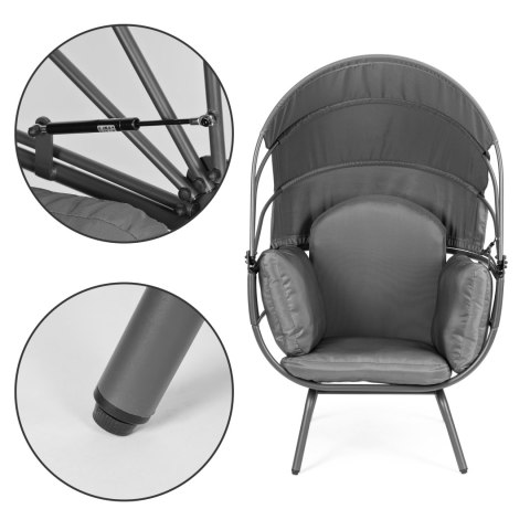 FOTEL OGRODOWY KOKON ZE SKŁADANYM DASZKIEM SZARY MODERNHOME