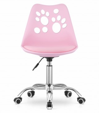 KRZESŁO PRINT RÓŻOWE EKOSKÓRA OBROTOWE CHROMOWANA PODSTAWA