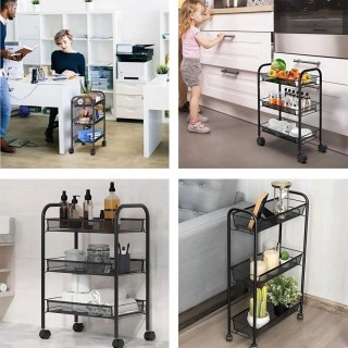 METALOWY REGAŁ MOBLINY ŁAZIENKOWY Z 3 PÓŁKAMI KÓŁKA CZARNY MODERNHOME