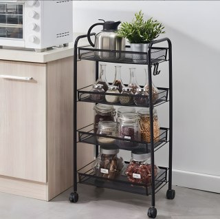METALOWY REGAŁ MOBLINY ŁAZIENKOWY Z 4 PÓŁKAMI KÓŁKA CZARNY MODERNHOME