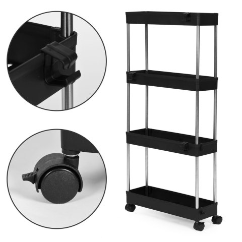 PLASTIKOWY REGAŁ ŁAZIENKOWY Z 4 PÓŁKAMI KÓŁKA CZARNY MODERNHOME