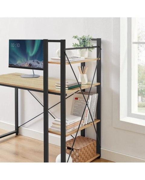 BIURKO KOMPUTEROWE REGAŁ Z PÓŁKAMI REGULOWANE NÓŻKI DĄB SONOMA