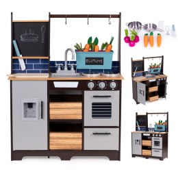 DUŻA DREWNIANA KUCHNIA DLA DZIECI Z WARZYWNIAKIEM I AKCESORIAMI ECOTOYS