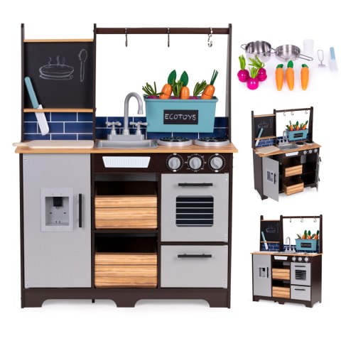 DUŻA DREWNIANA KUCHNIA DLA DZIECI Z WARZYWNIAKIEM I AKCESORIAMI ECOTOYS