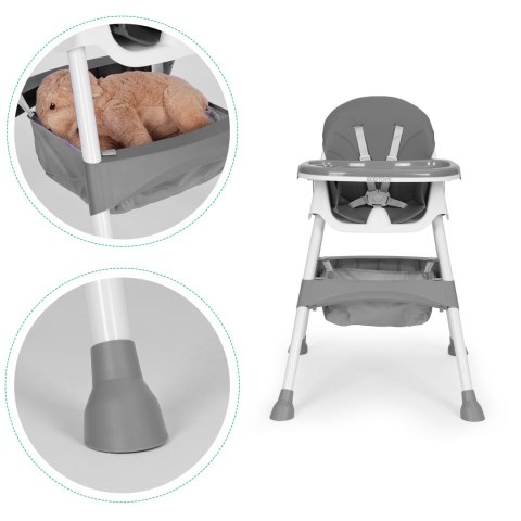 FOTELIK KRZESEŁKO DO KARMIENIA DZIECI TACKA KOSZ 5-PUNKTOWE PASY SZARY ECOTOYS