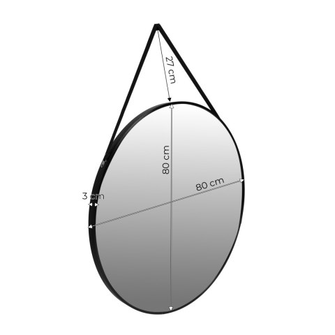 OKRĄGŁE LUSTRO ŚCIENNE 80 CM WISZĄCE NA PASKU NOWOCZESNE CZARNA RAMA MODERNHOME