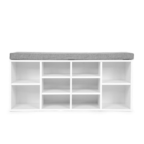 SZAFKA NA BUTY Z SZARĄ PODUSZKĄ 10 PÓŁEK BIAŁA MODERNHOME
