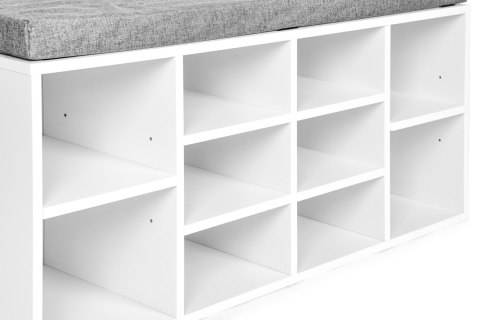 SZAFKA NA BUTY Z SZARĄ PODUSZKĄ 10 PÓŁEK BIAŁA MODERNHOME