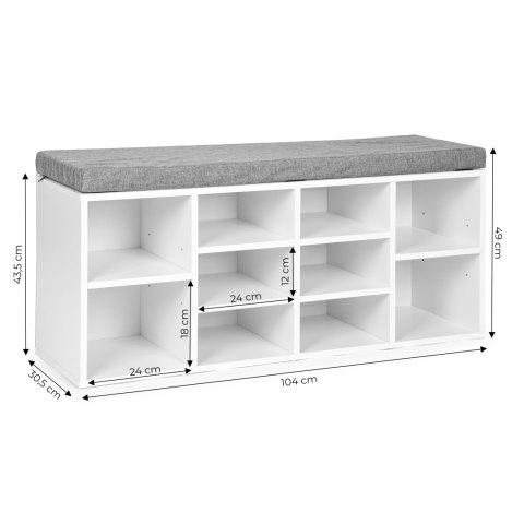 SZAFKA NA BUTY Z SZARĄ PODUSZKĄ 10 PÓŁEK BIAŁA MODERNHOME