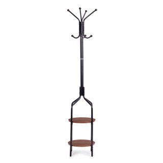 WIESZAK STOJĄCY Z PÓŁKAMI 8 HACZYKÓW 180 CM METAL CZARNY MODERNHOME