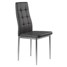 ZESTAW 4 KRZESEŁ DO SALONU JADALNI PROSTE PIKOWANE KRZESŁO CHROMOWANE NOGI SZARA EKOSKÓRA