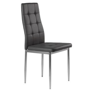 ZESTAW 4 KRZESEŁ DO SALONU JADALNI PROSTE PIKOWANE KRZESŁO CHROMOWANE NOGI SZARA EKOSKÓRA