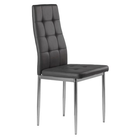 ZESTAW 4 KRZESEŁ DO SALONU JADALNI PROSTE PIKOWANE KRZESŁO CHROMOWANE NOGI SZARA EKOSKÓRA