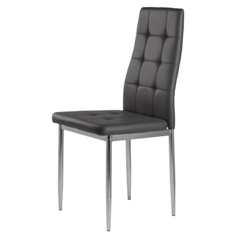 ZESTAW 4 KRZESEŁ DO SALONU JADALNI PROSTE PIKOWANE KRZESŁO CHROMOWANE NOGI SZARA EKOSKÓRA