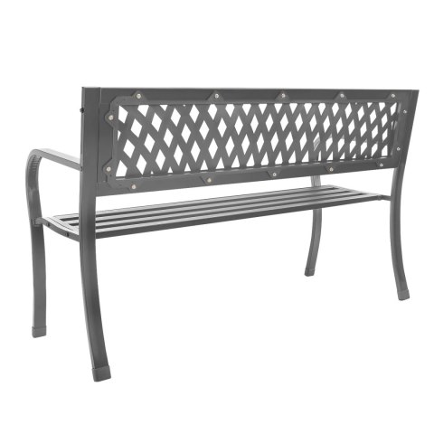 AŻUROWA ŁAWKA OGRODOWA Z OPARCIEM PARKOWA NA TARAS BALKON METALOWA KONSTRUKCJA GRAFITOWA
