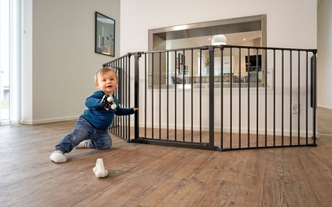 BRAMKA KOJEC BARIERKA OCHRONNA DLA DZIECI I ZWIERZĄT 5 PANELI 60 CM METAL CZARNY ECOTOYS