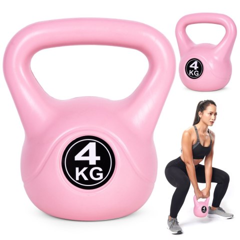 KETTLEBELL KETTLE 4 KG DO ĆWICZEŃ HANTLA KULA ODWAŻNIK OBCIĄŻENIE CIĘŻAR FITNESS RÓŻOWY MODERNHOME