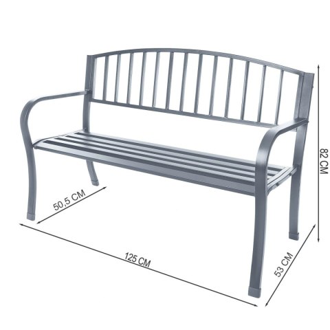 ŁAWKA OGRODOWA Z OPARCIEM PARKOWA NA TARAS BALKON METALOWA KONSTRUKCJA GRAFITOWA
