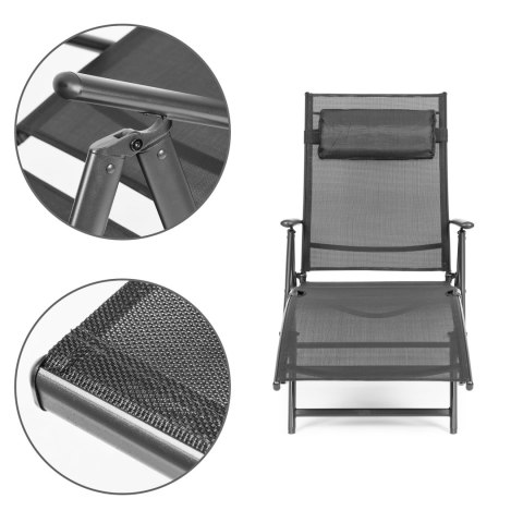 LEŻAK PLAŻOWY OGRODOWY SKŁADANY LEŻANKA REGULACJA OPARCIA STALOWA KONSTRUKCJA SZARY MULTIGARDEN