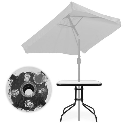 STOLIK OGRODOWY 80X80 CM NA TARAS OGRÓD BALKON SZKŁO HARTOWANE OTWÓR NA PARASOL MULTIGARDEN