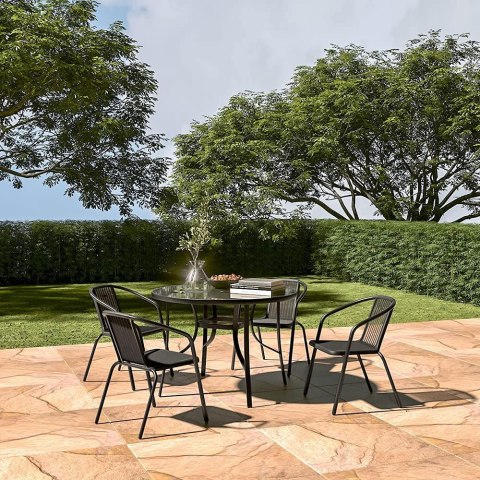 STOLIK OGRODOWY OKRĄGŁY 105 CM NA TARAS OGRÓD BALKON SZKŁO HARTOWANE OTWÓR NA PARASOL MULTIGARDEN