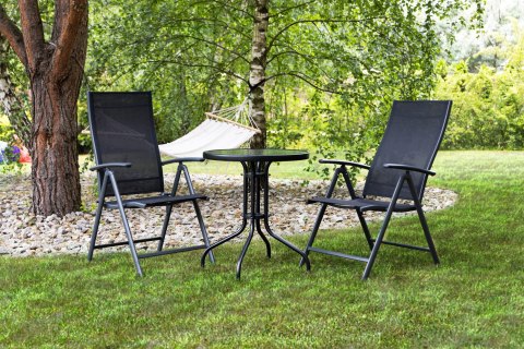 STOLIK OGRODOWY OKRĄGŁY 80 CM NA TARAS OGRÓD BALKON SZKŁO HARTOWANE OTWÓR NA PARASOL MULTIGARDEN