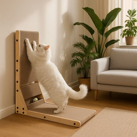 DRAPAK TEKTUROWY DLA KOTA NAROŻNY KARTONOWY LEGOWISKO Z ZABAWKĄ PETSI