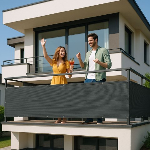 OSŁONA BALKONOWA Z OKUCIAMI 100X500 CM SIATKA CIENIUJĄCA + ELEMENTY INSTALACYJNE SZARA MULTIGARDEN