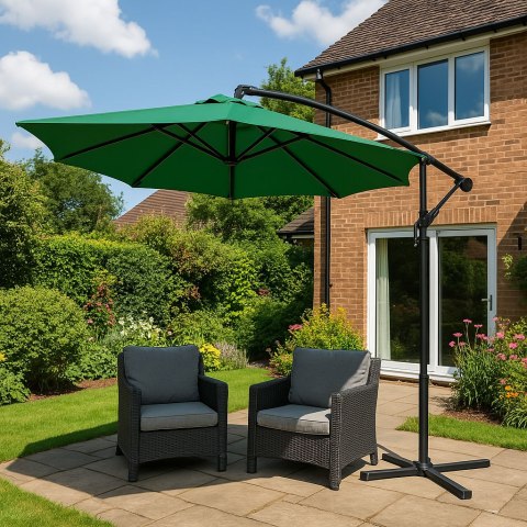 PARASOL OGRODOWY DUŻY NA WYSIĘGNIKU SKŁADANY 3 M 6 ŻEBER ZIELONY MULTIGARDEN