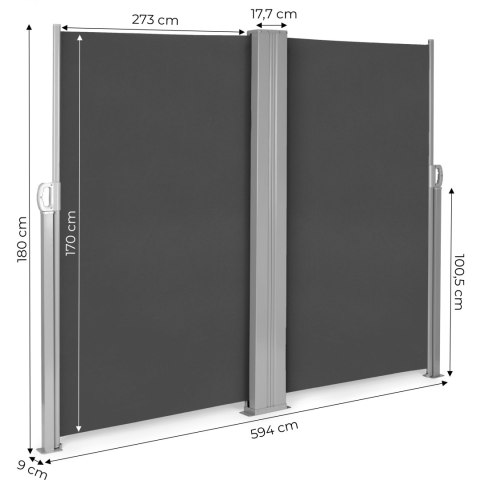 PODWÓJNA MARKIZA 300X300X180 CM PRZECIWSŁONECZNA BOCZNA PARAWAN ROLETA ANTRACYT MULTIGARDEN