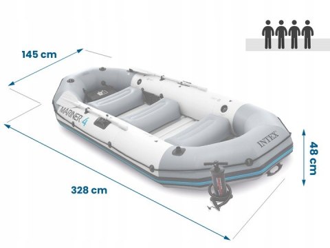 PONTON DMUCHANY MARINER 4 DLA 4 OSÓB WIOSŁA POMPKA UCHWYTY NA WĘDKĘ I SILNIK INTEX 68376