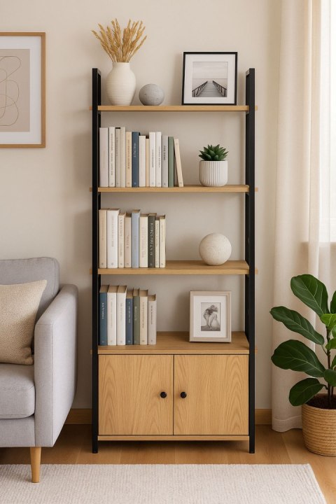 REGAŁ LOFTOWY INDUSTRIALNY Z ZAMYKANĄ SZAFKĄ 4 PÓŁKI MODERNHOME