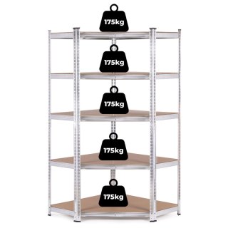 REGAŁ MAGAZYNOWY NAROŻNY 180X90X40 CM STAL GALWANIZOWANA 5 PÓŁEK 875 KG MODERNHOME