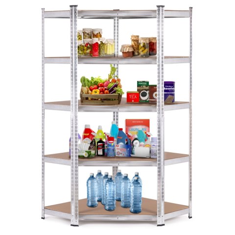 REGAŁ MAGAZYNOWY NAROŻNY 180X90X40 CM STAL GALWANIZOWANA 5 PÓŁEK 875 KG MODERNHOME