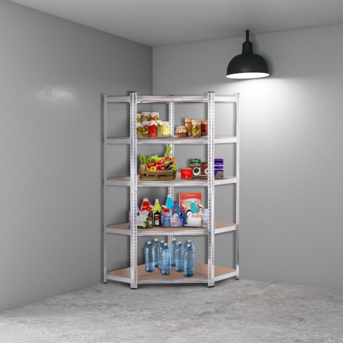 REGAŁ MAGAZYNOWY NAROŻNY 180X90X40 CM STAL GALWANIZOWANA 5 PÓŁEK 875 KG MODERNHOME