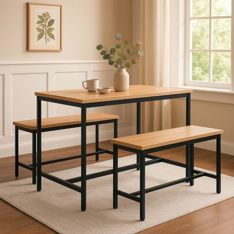 ZESTAW LOFTOWYCH MEBLI DO JADALNI KUCHNI STOLIK 2 ŁAWKI MODERNHOME