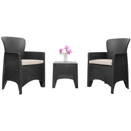 ZESTAW MEBLI OGRODOWYCH NA TARAS BALKON 2 FOTELE + STOLIK CZARNE