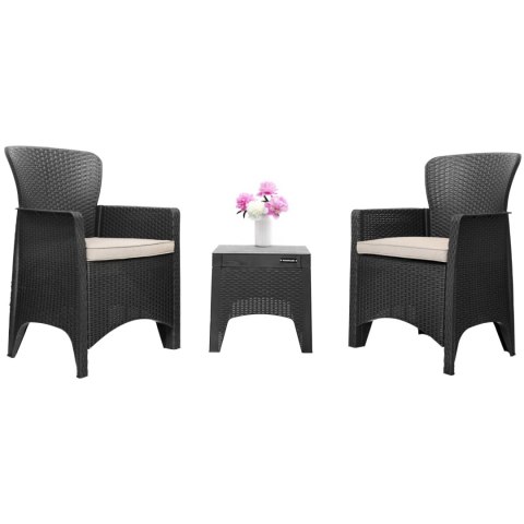 ZESTAW MEBLI OGRODOWYCH NA TARAS BALKON 2 FOTELE + STOLIK CZARNE